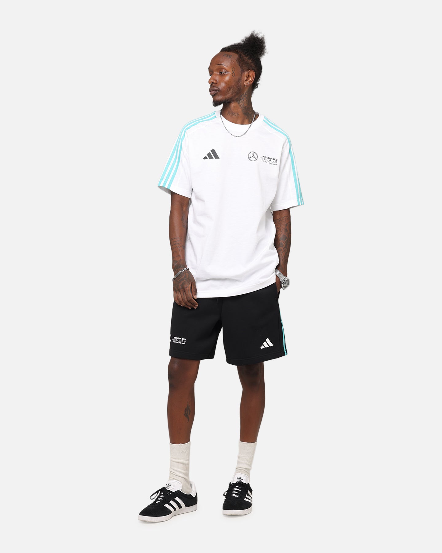 Adidas x Mercedes AMG Petronas F1 DNA T-Shirt - Official Formula One Racing Tee for Men - White Cotton Crew Neck Shirt - Perfect for Race Day & Motorsport Fans