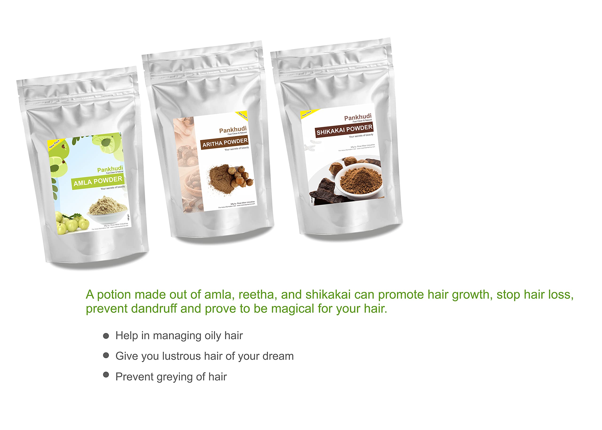 Organic Amla + Aritha + Shikakai Powder Combo Pack (100g x 3) - Natural Hair Wash, Cleansing & Conditioning Treatment for Shiny, Healthy Hair - Perfect for Ayurvedic Hair Care Routine at Home