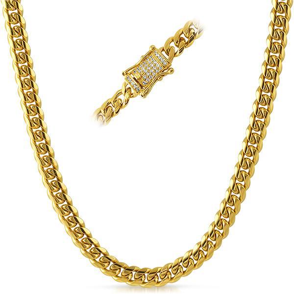 8mm CZ Diamond Clasp 14K Gold Plated Premium Cuban Chain Necklace for Men - Perfect for Gifts, Parties & Everyday Luxury Wear