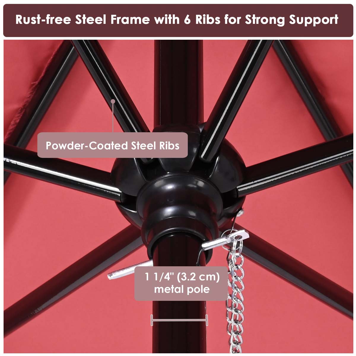 7.5' 6-Rib Tilt Patio Umbrella with Crank Lift - Outdoor Market Umbrella for Garden, Poolside & Backyard - UV Protection & Durable Frame - TheLAShop