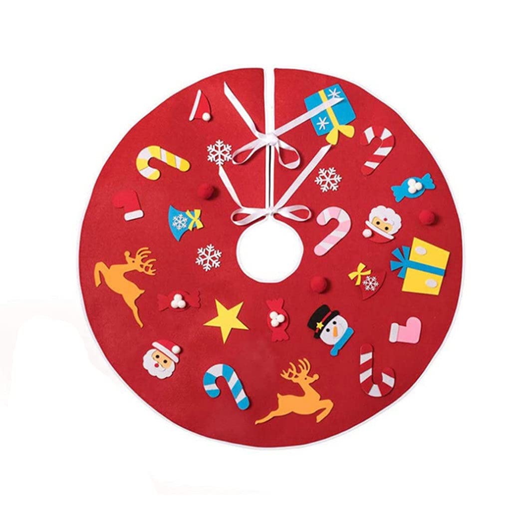 UXZDX CUJUX DIY Felt Christmas Tree Skirt - 35in Non-Woven Holiday Floor Mat for Kids, Festive Home Decor, Perfect Gift for Christmas & New Year (Color A) - Great for Living Room Decorations & Family Gatherings