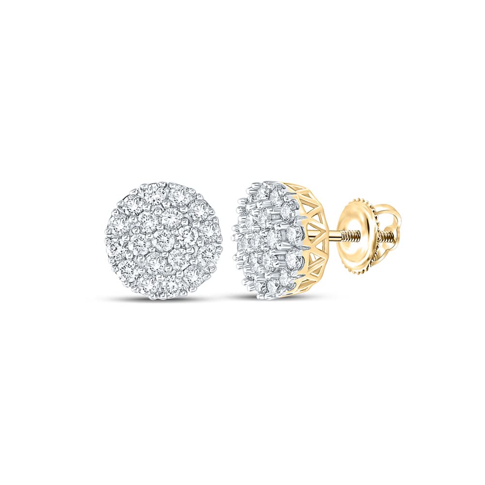 14Kt Yellow Gold Men's Round Diamond Cluster Earrings - 1 Cttw | Luxury Wedding, Anniversary & Formal Event Jewelry Gift for Him