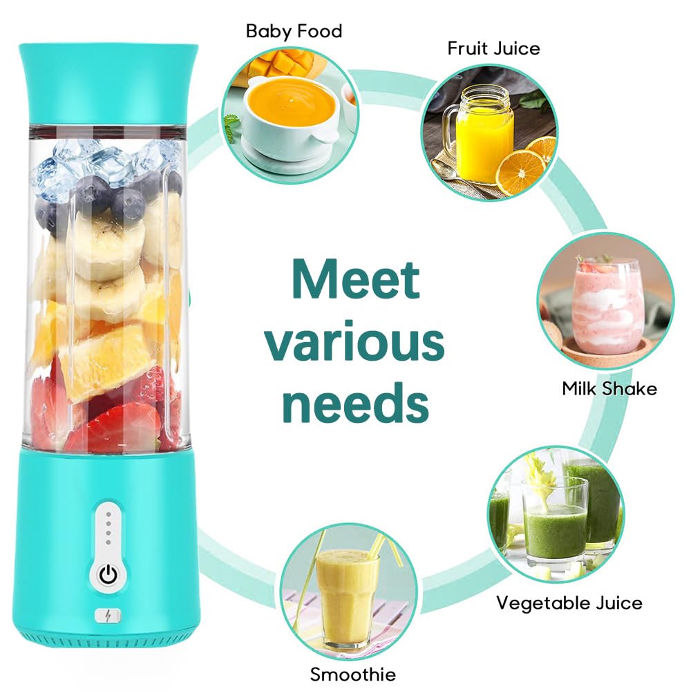 CLIUNT 500ML USB Portable Blender - Electric Mini Smoothie Maker with 6 Blades for Milk, Juice, Fruits, Shakes - Perfect for Family, Sports, Outdoor & Travel - Compact USB Rechargeable Personal Blender for Home, Gym, Camping and On-the-Go Healthy Drinks