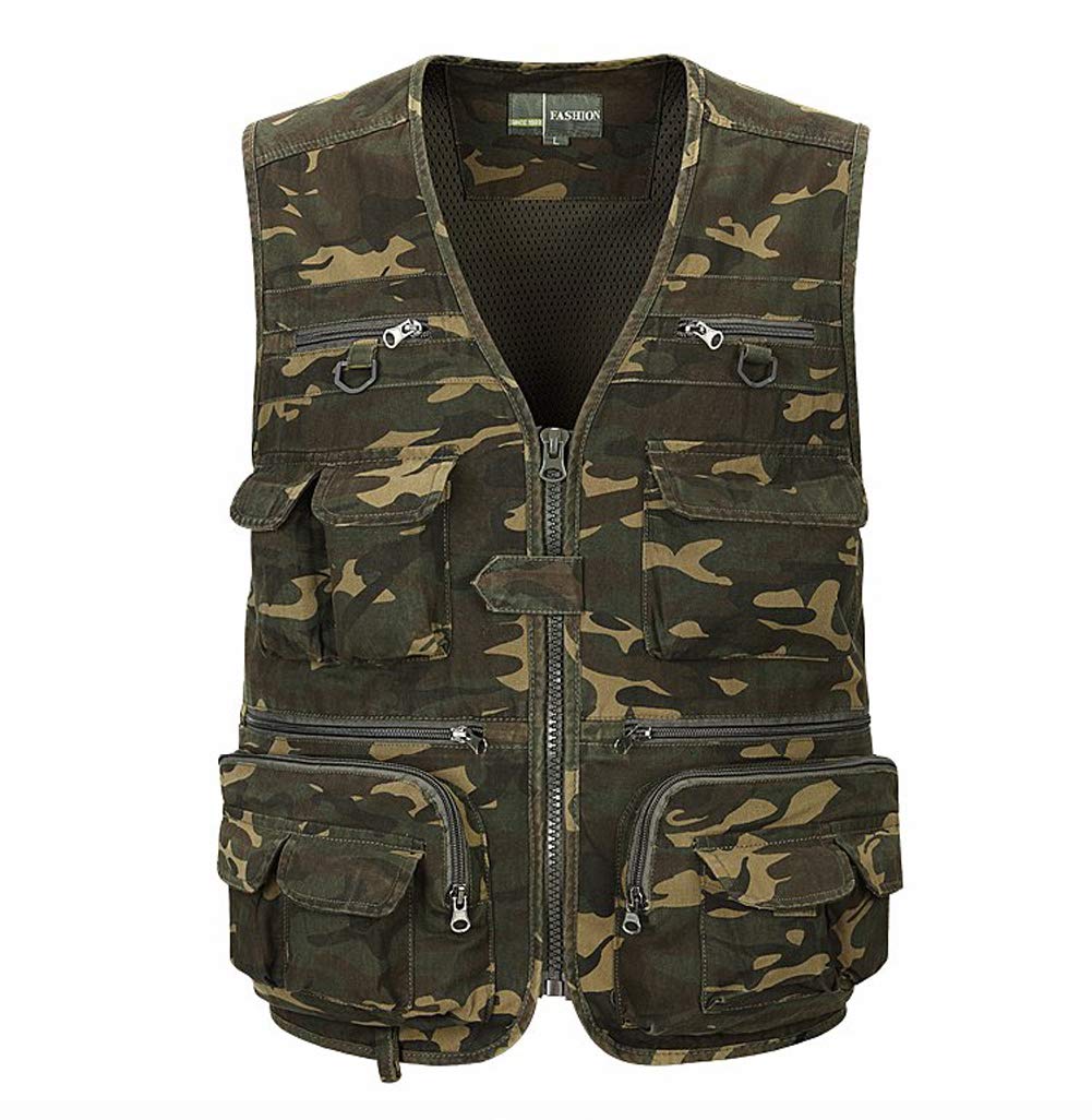 Only Faith Men's Camouflage Fishing Vest - Waterproof Outdoor Photography & Hunting Vest with Multiple Pockets - Perfect for Hiking, Camping and Wildlife Photography