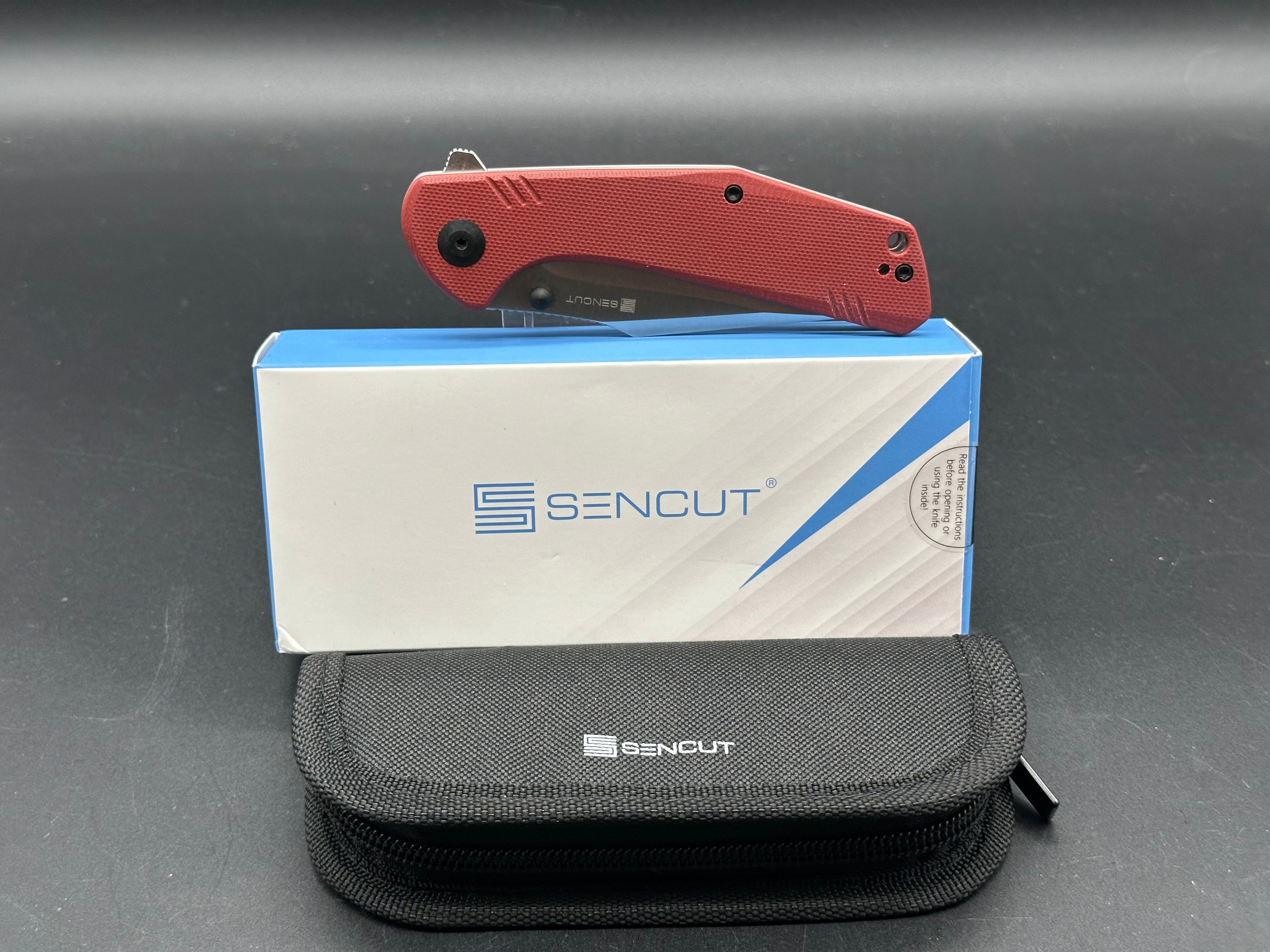 SENCUT ACTIUM Folding Knife - D2 Steel Blade, Burgundy G10 Handle, Plain Edge - EDC Pocket Knife for Camping, Hiking & Outdoor Adventures