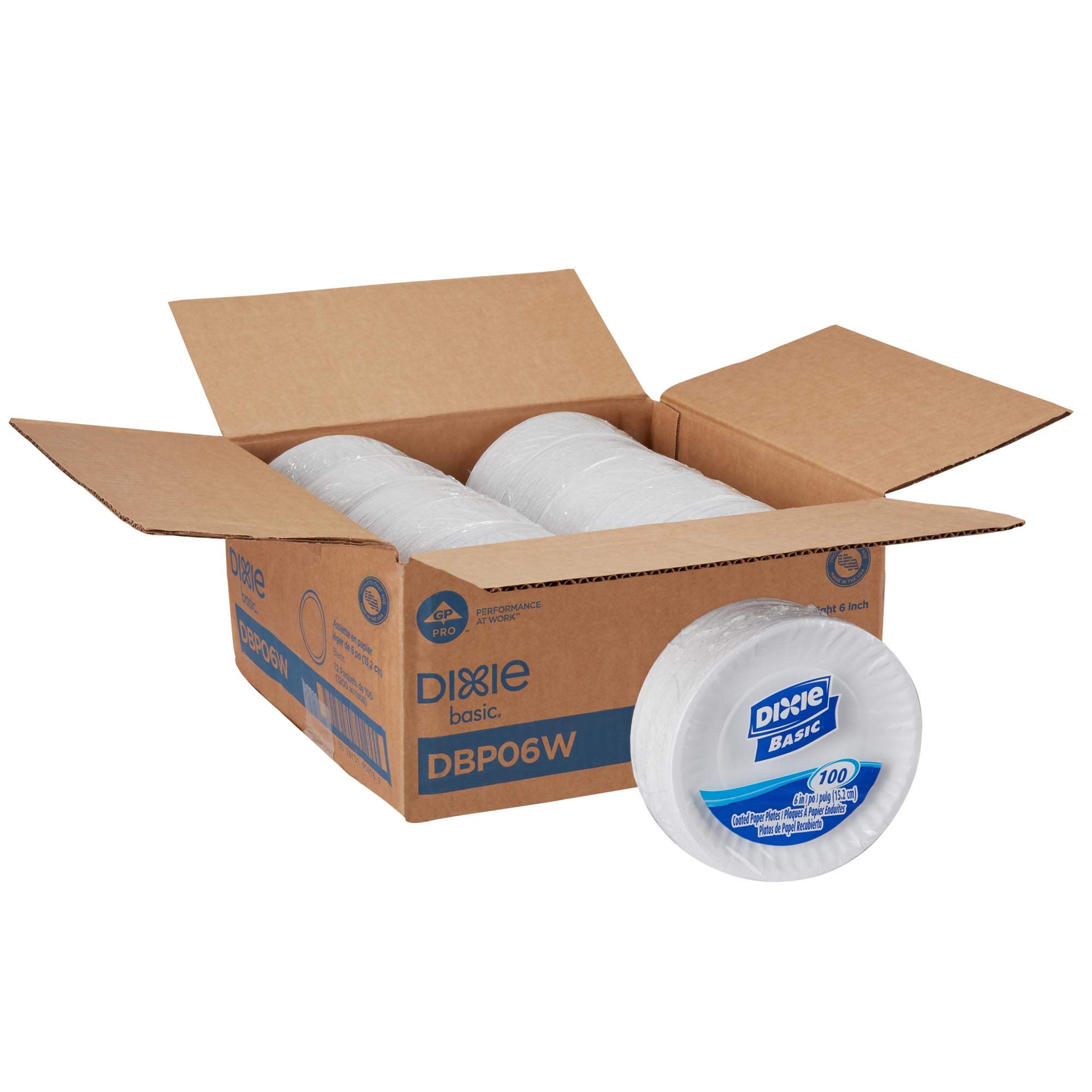 Dixie Basic 6-Inch Lightweight White Paper Plates - 1,200 Count (12 Packs of 100) by GP PRO | Perfect for Parties, BBQs, Picnics & Everyday Use