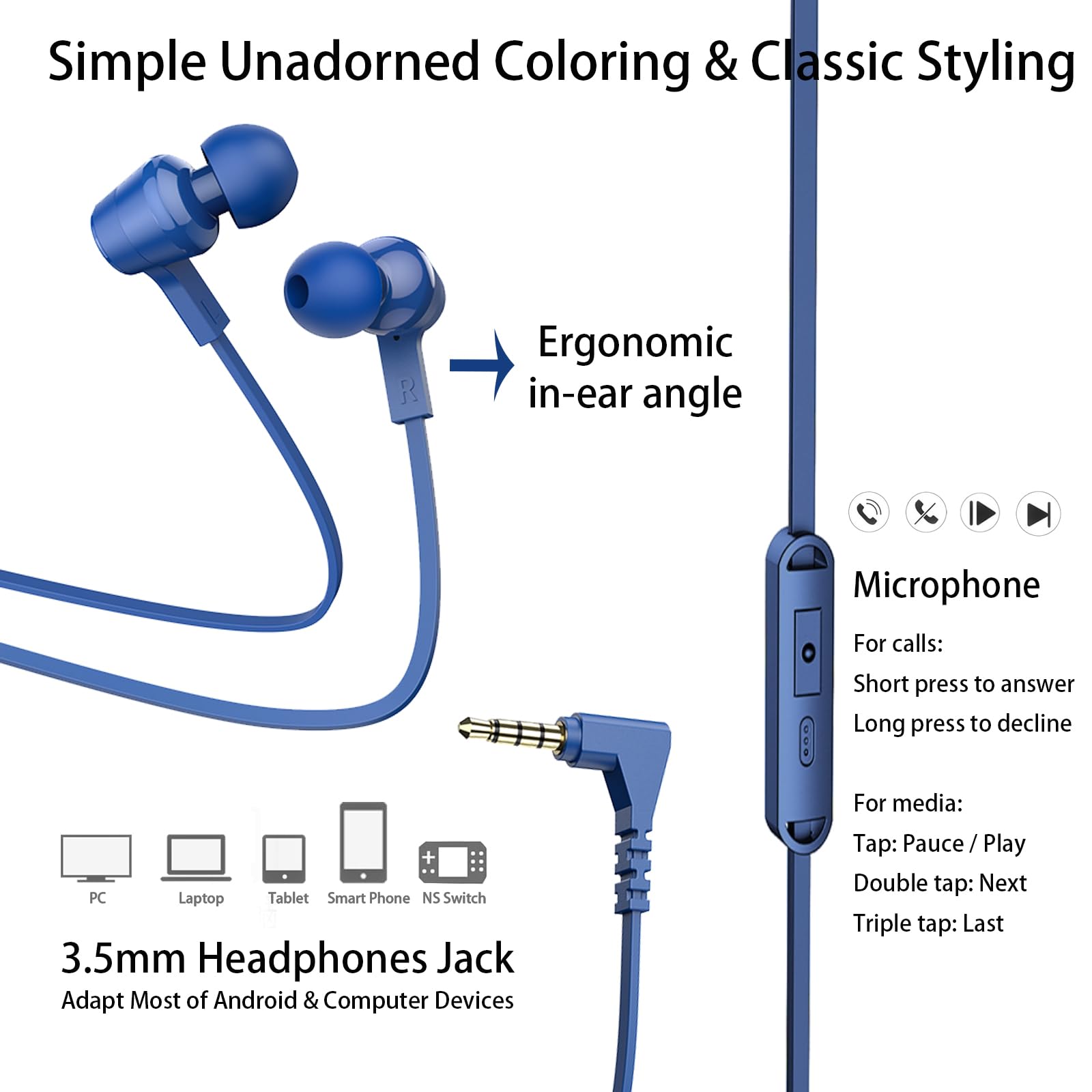 Kids Wired Earbuds with Fashionable Case - Small Ear Tips for Comfort, Aesthetic Design for School & Travel - Compatible with Phone, PC, Laptop (Blue Storm) | Perfect for Online Classes, Music & Gaming