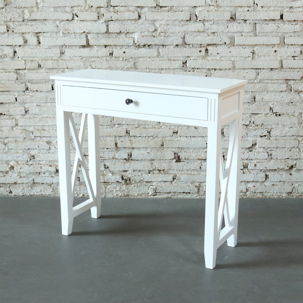 White Devon 1-Drawer Console Table 80x30x75cm - Entryway Sofa Table with Storage - Perfect for Hallway, Living Room & Small Spaces - ETA Mid July