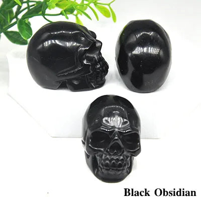 2 Pack Skull Statue - Natural Stone Healing Crystal Hand Carved Home Decor, Wicca Energy Chakra Healing Gem Figurine - Perfect for Meditation, Altar Display & Spiritual Gift Giving