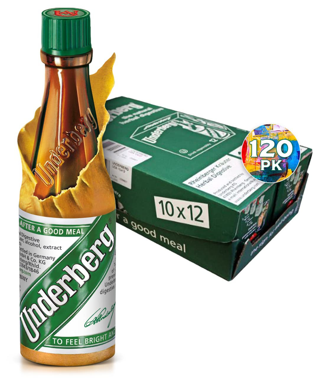 Underberg Herbal Digestive Bitters - 12 Pack Case (120 Bottles Total) - Natural Digestive Aid for After Meals, Cocktails & Wellness Shots