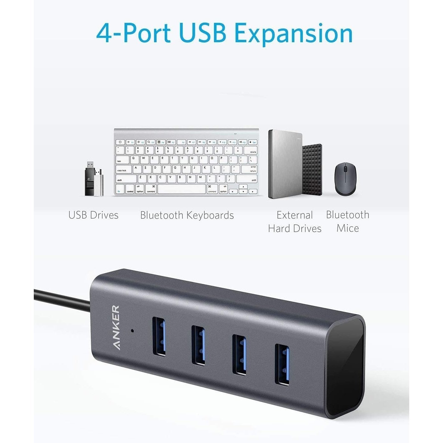 Anker USB C Hub 4-in-1 - Aluminum USB C Adapter with 4 USB 3.0 Ports - Compatible with MacBook Pro/Air 2021-2017, Chromebook, Dell XPS, Samsung Galaxy S9/S8 - Perfect for Home Office, Travel & Multi-Device Connectivity