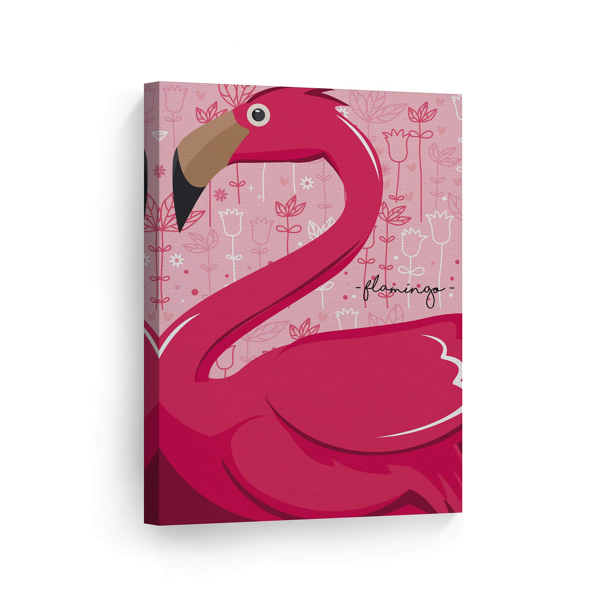 Tropical Flamingo Canvas Wall Art - Pink Floral Background Animal Print for Kids Room, Nursery & Baby Room Decor - Ready to Hang 36x24 Inch Made in USA | Perfect for Birthday Gifts & Playroom Wall Decor