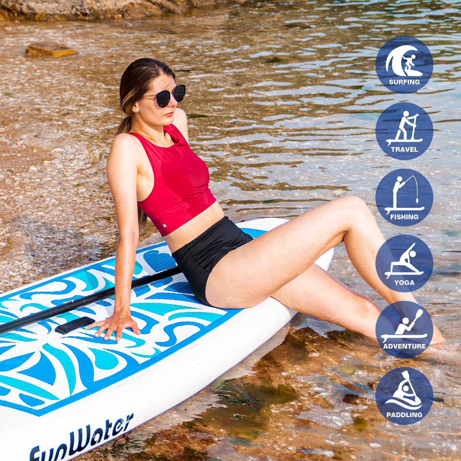 Inflatable Stand Up Paddle Board (SUP) for Adults - Premium SUP Surf Board with Hand Pump, Paddle & 3 Fins - Lightweight & Stable for Ocean, Lake, Yoga & Fitness