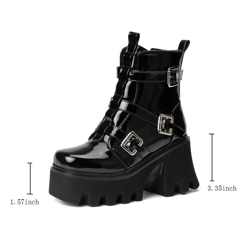 Gothic Women's Platform Ankle Boots - Chunky High Heel Lace Up Combat Boots with Side Zipper | Punk Motorcycle Boots for Casual Wear, Night Out & Street Fashion