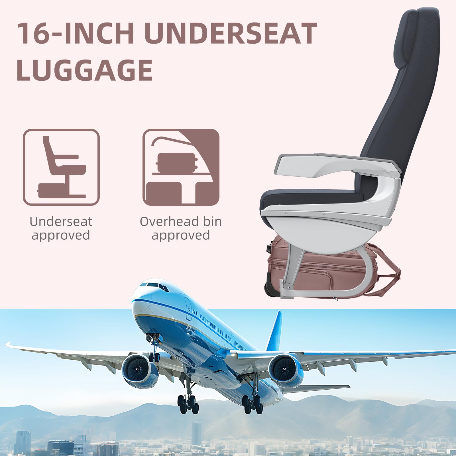 Lavender 16-Inch Underseat Carry-On Luggage Set with Wheels - Lightweight Softside Overnight Suitcase for Men & Women (3-Piece Set, Pink) - Perfect for Air Travel, Business Trips & Weekend Getaways