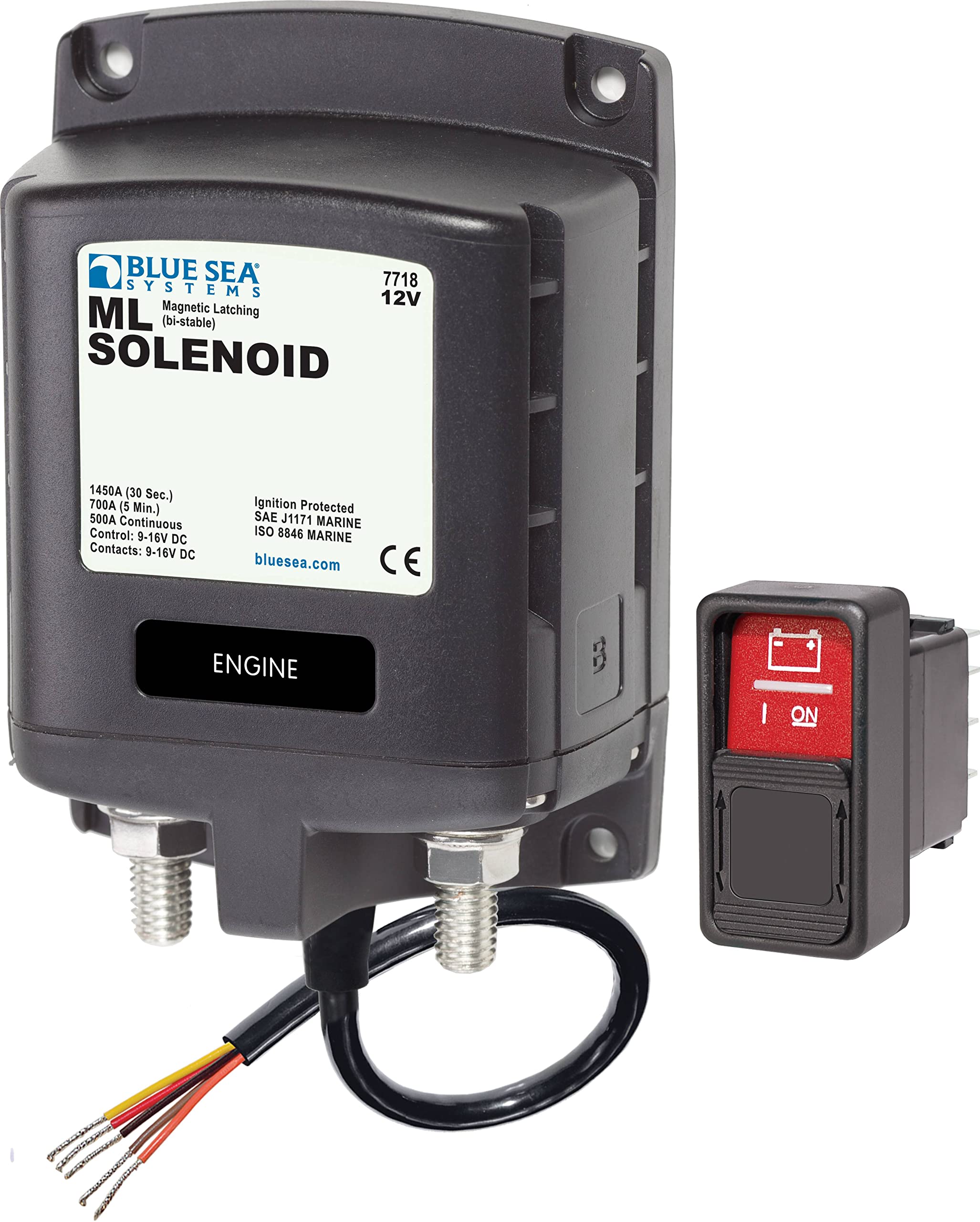 Blue Sea Systems 7718 ML-Series 12V Solenoid Switch - Heavy Duty Battery Disconnect for Marine, RV & Off-Grid Power Systems (Black)