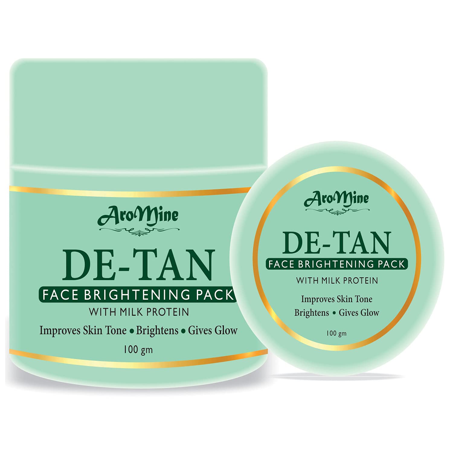 AroMine DeTan Face Pack - Skin Brightening & Tan Removal Face Mask for Glowing Skin | Oil Control, Acne Treatment, Pigmentation Reduction | Brightening Facial Mask for Women & Men (100g) - Perfect for Daily Skincare Routine & Post-Sun Care