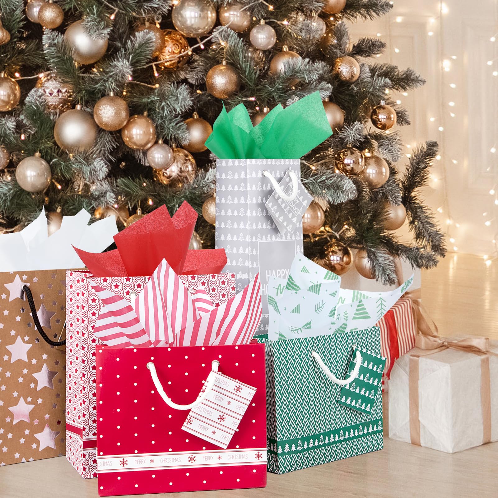 120 Sheets Christmas Tissue Paper Bulk - Red, Green & White Holiday Gift Wrapping Paper for Bags, Crafts & Decor | Xmas Party Supplies & DIY Projects