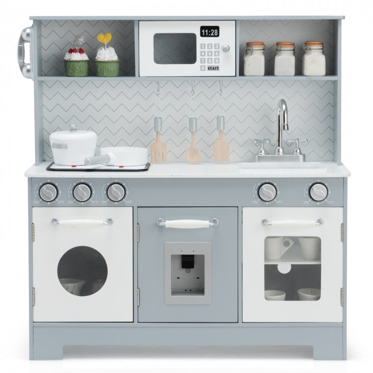 **Realistic Wooden Pretend Play Kitchen Toy Set for Kids with Light & Sound Effects - Perfect for Imaginative Play & Role-Playing Games**