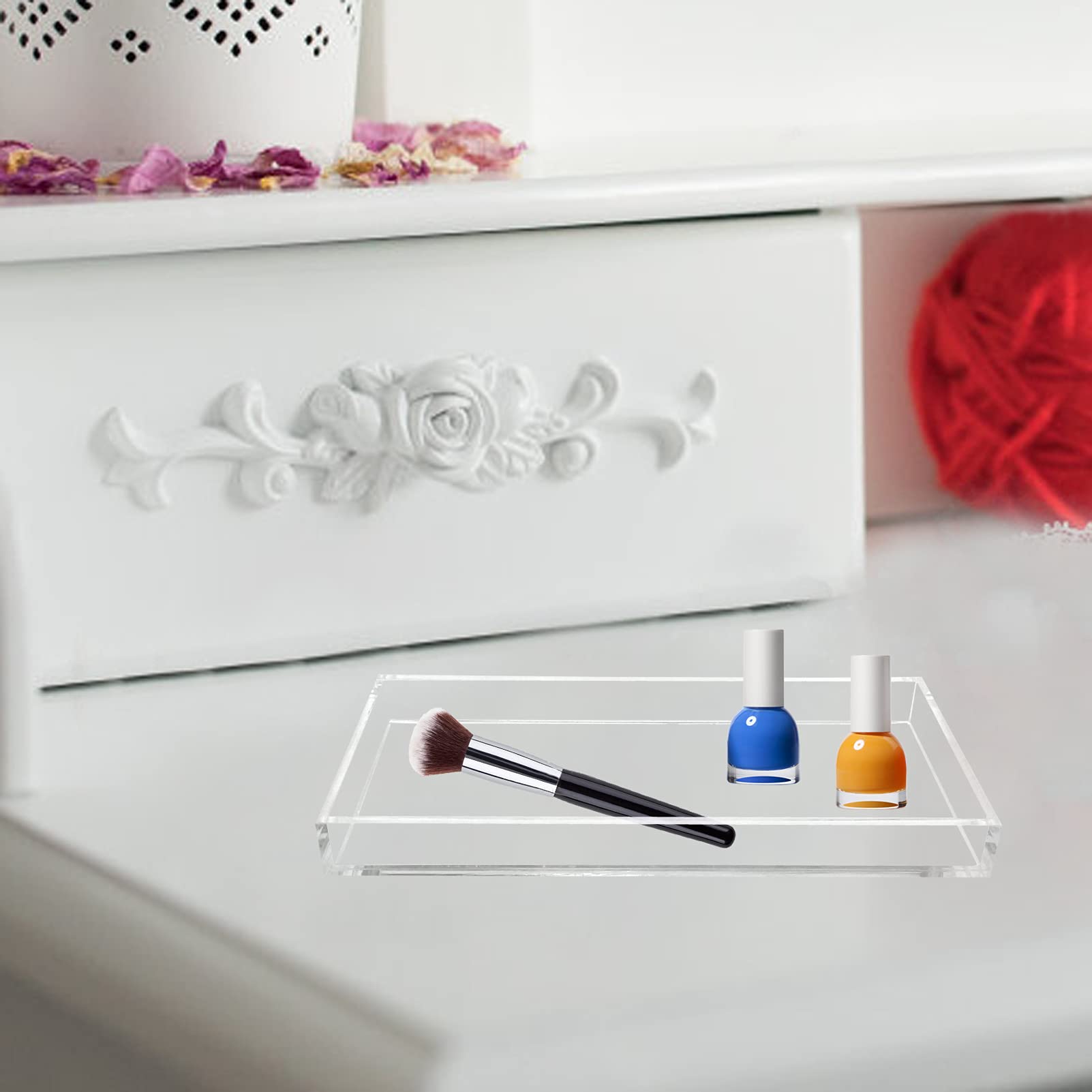 Bigfety Clear Acrylic Vanity Tray - Bathroom & Dresser Organizer for Jewelry, Perfume, Makeup - Perfect for Countertop, Desk, Nightstand & Vanity Organization