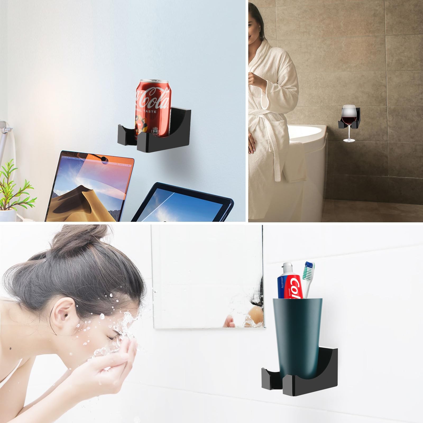Beautyflier Acrylic Drink Holder for Wine, Beer, Coffee & Beverages - Bathtub & Shower Cup Holder - Perfect for Relaxing Baths, Spa Days & Poolside Lounging (Black, 1-Pack)