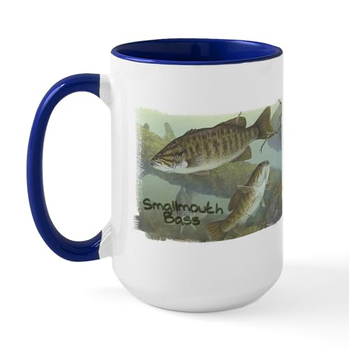 White/Navy Inside - Smallmouth Bass, Fish Large Mug