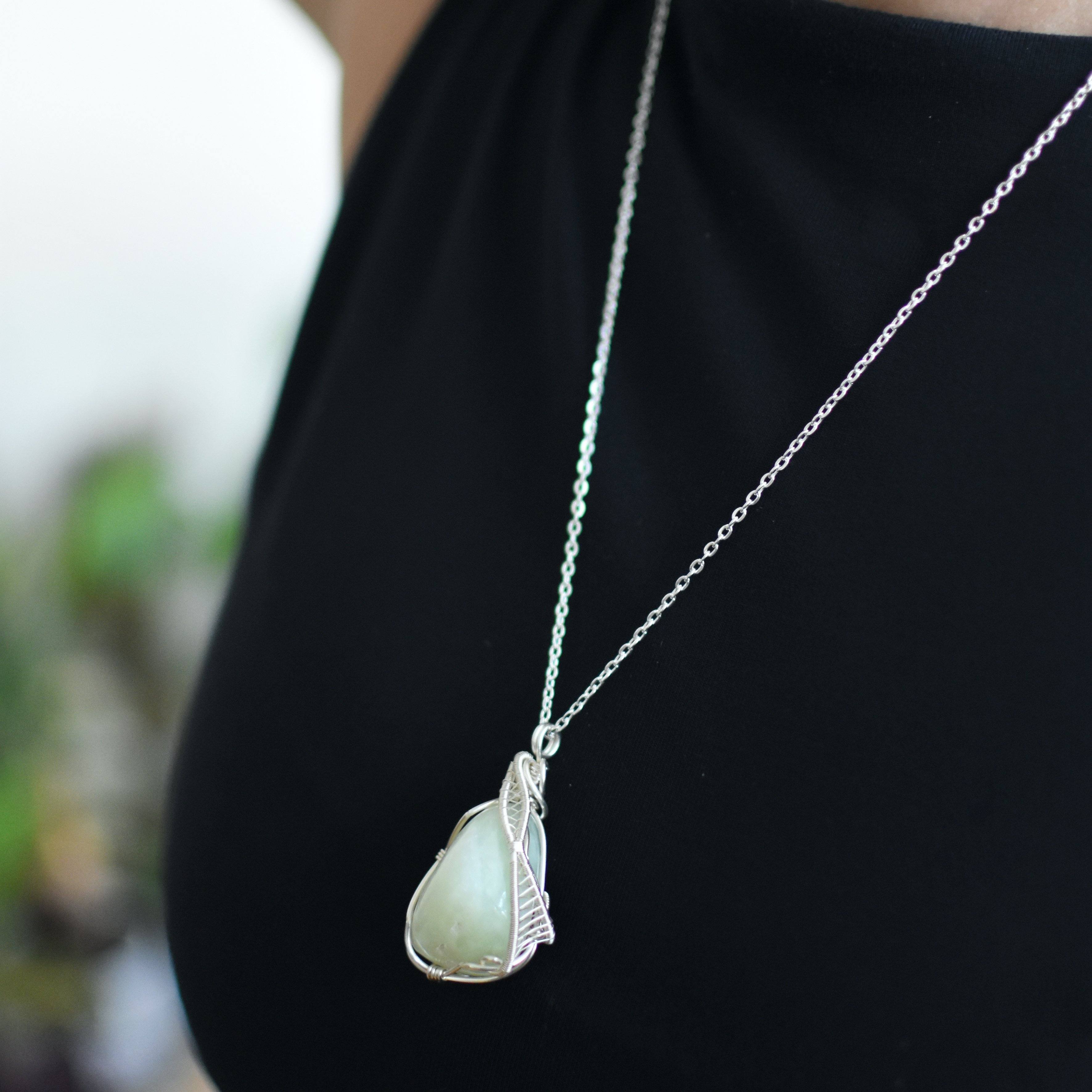 Light Green Jade Pendant Necklace - Sterling Silver Plated Jewelry for Women | Elegant Gift for Birthday, Anniversary & Special Occasions