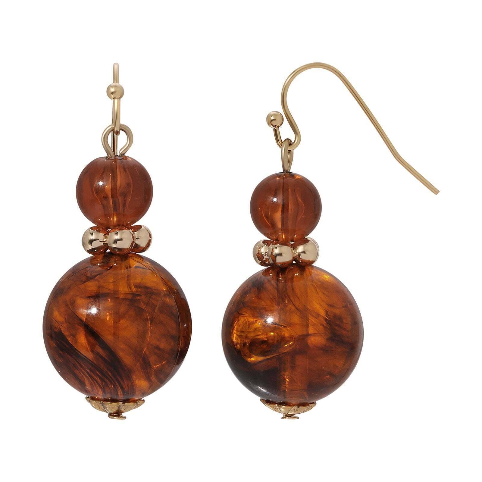 1928 Jewelry Alexandria Tortoise & Flower Bead Dangle Earrings - Vintage Style Statement Earrings for Women, Perfect for Parties, Weddings & Special Occasions