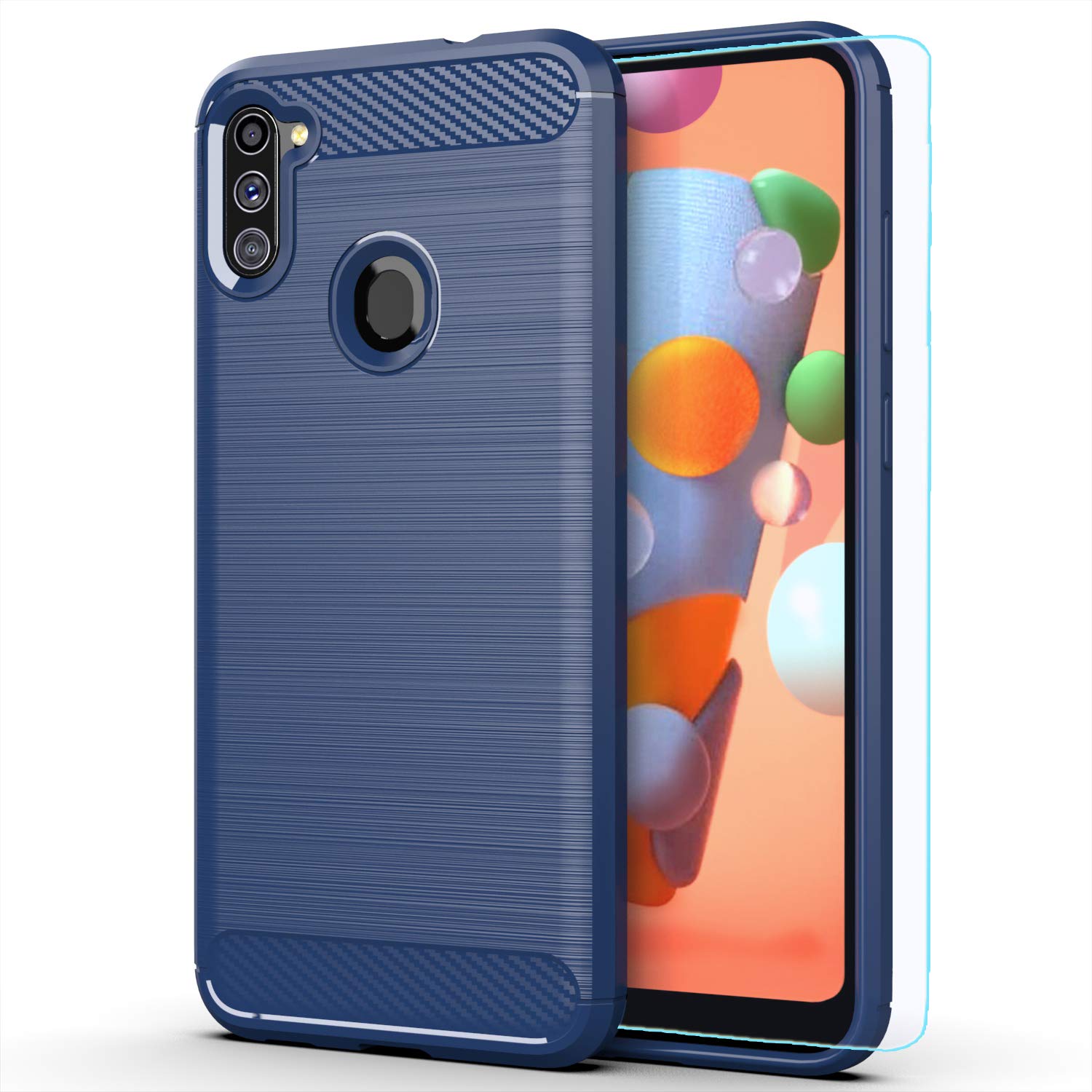 Samsung Galaxy A11 Case with HD Screen Protector - MAIKEZI Slim Soft TPU Protective Phone Cover | Non-Slip, Fashion Design | Navy Brushed TPU | Perfect for Everyday Use, Work & Travel Protection