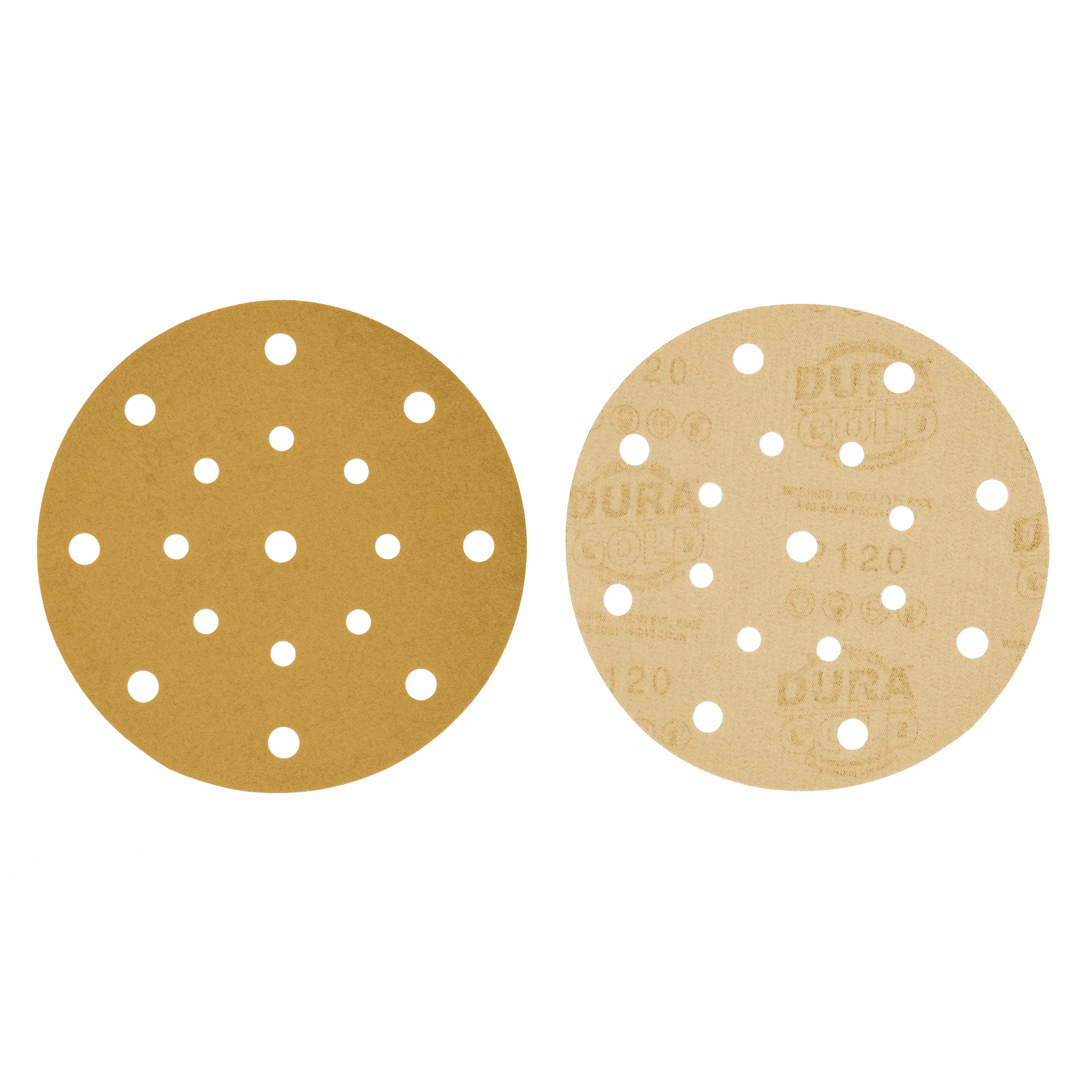 6 Gold Sanding Discs 120 Grit with 17 Hole Pattern - Hook & Loop for DA Sander - 50 Pack - Perfect for Automotive Polishing & Wood Sanding Projects