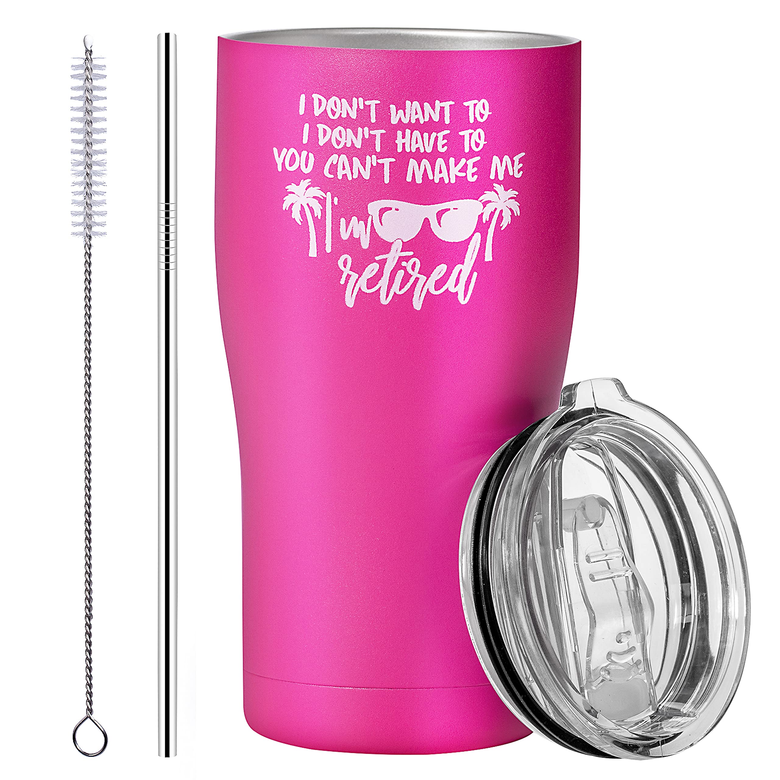 20oz Funny Retirement Tumbler Cup for Women - Best Retirement Gift for Coworkers & Friends - Insulated Stainless Steel Travel Mug with Lid - Perfect for Office, Home & Outdoor Activities (Pink)