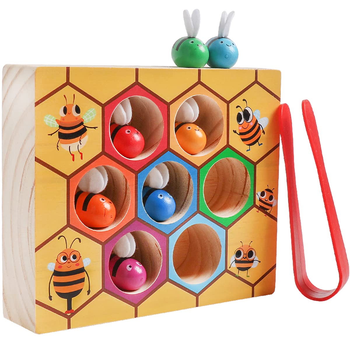 Montessori Bee Hive Toy - Fine Motor Skill Game for Toddlers 2-4 Years, Preschool Learning Gift for Color Sorting & Matching Fun