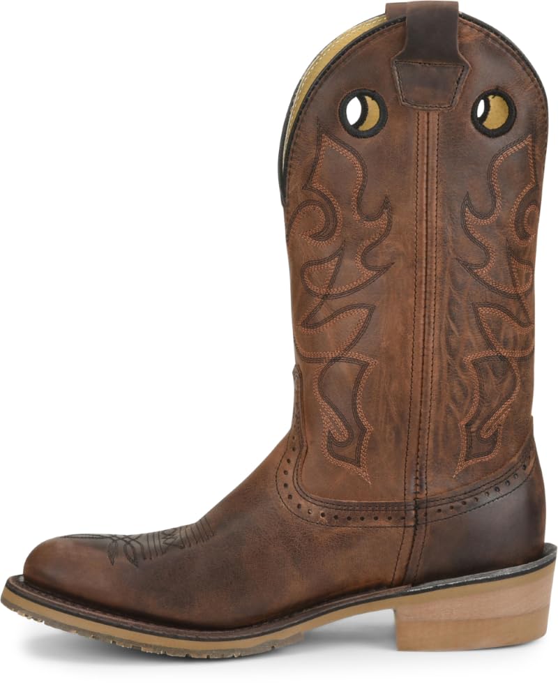 Men's 12-Inch Dark Brown Western Work Boots with R Toe - Double-H Boots for Ranch Work, Construction & Outdoor Activities
