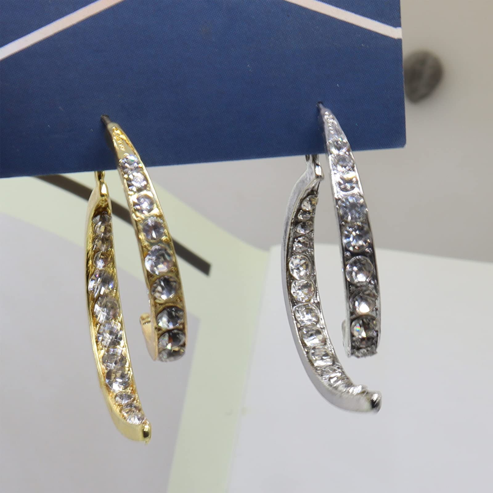 18K Gold Plated Zircon Curved Drop Earrings for Women - Elegant Front & Back Linear Dangle Ear Cuffs | Perfect for Parties, Weddings & Evening Events