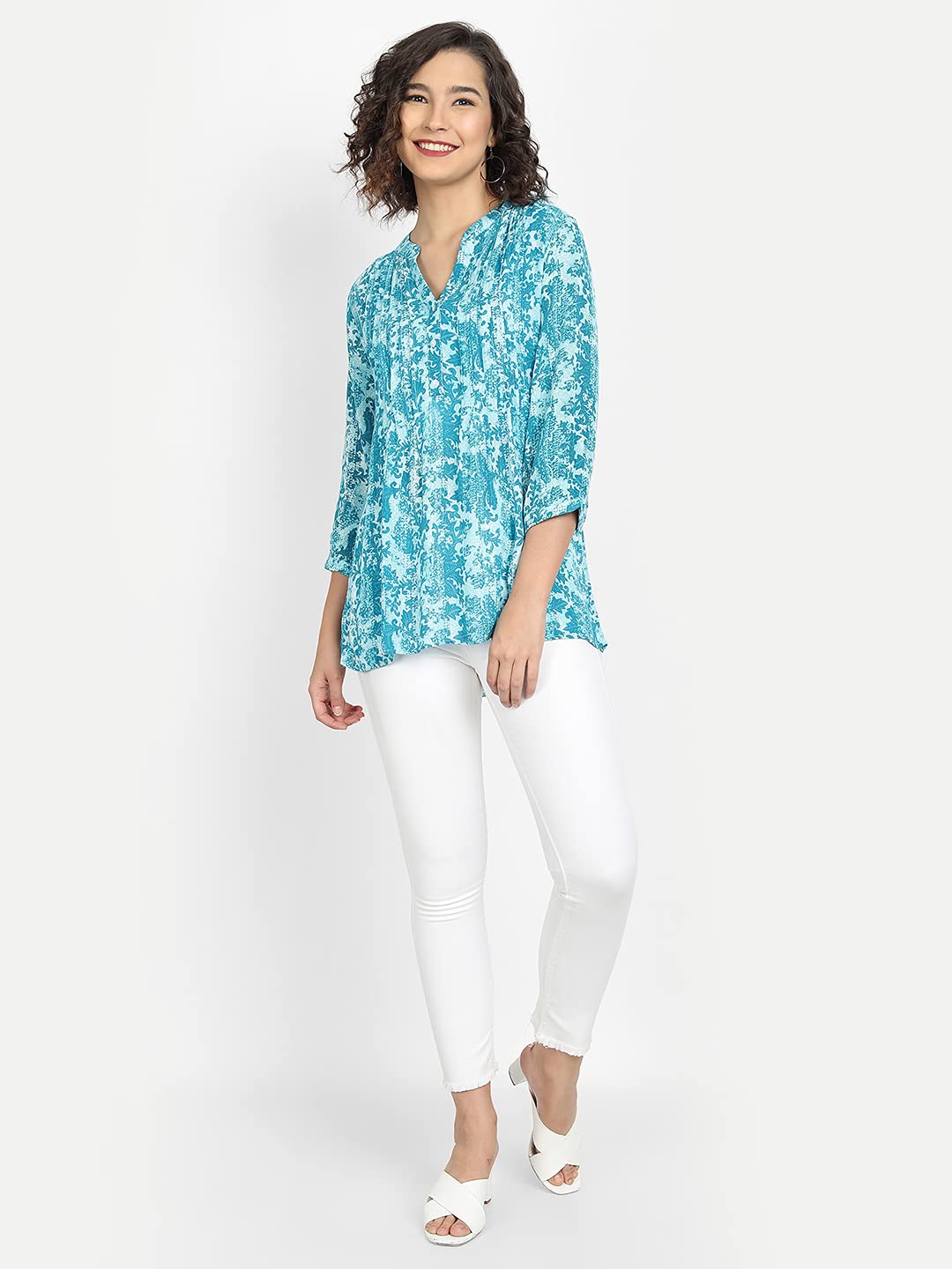 9 Impression Women's Printed Plus Size Longline Tops - Flowy Casual Blouse for Work, Date Night & Summer Outfits
