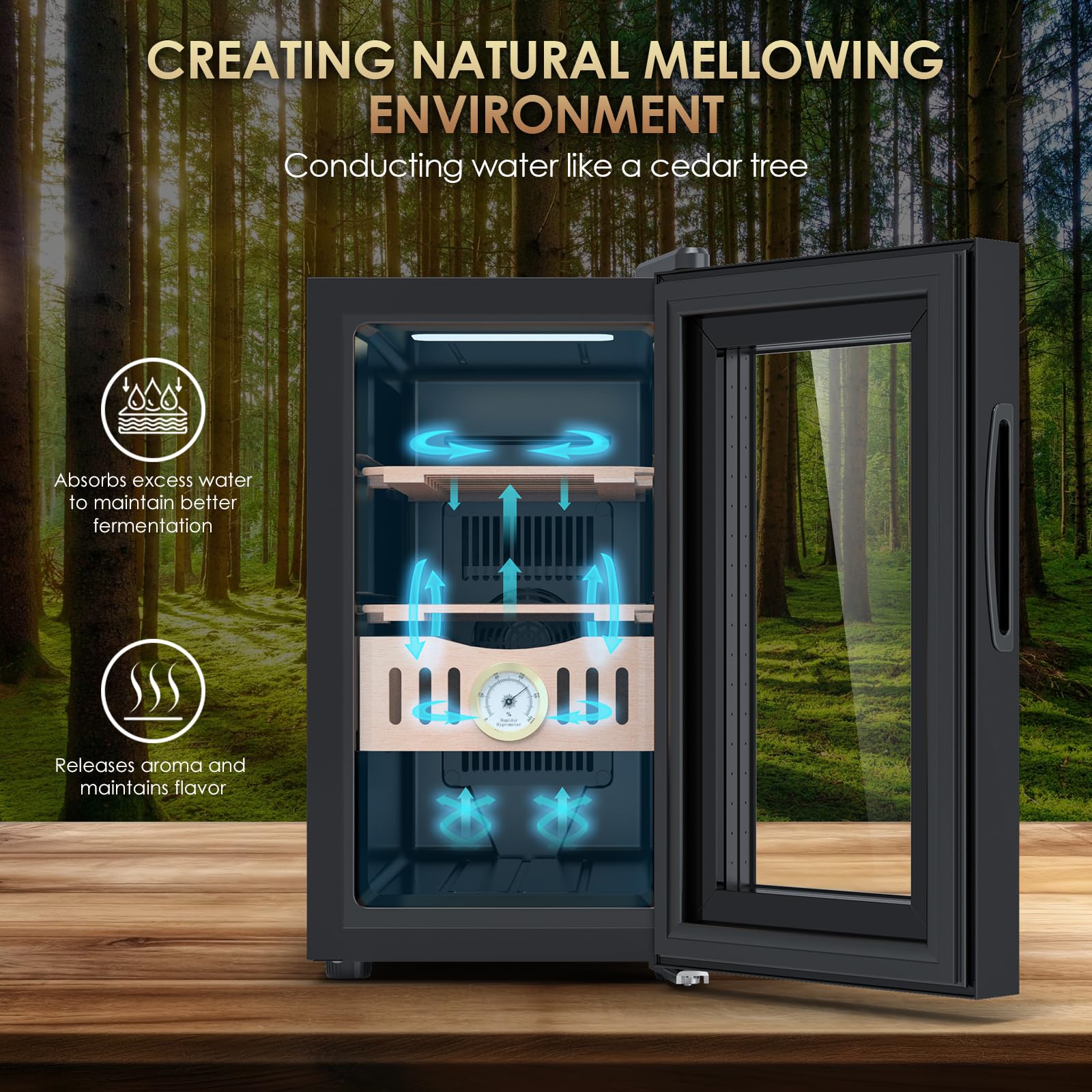 25L Electric Humidity Control Cabinet with Cooling & Temperature Control - 200 Count Capacity, Adjustable Shelves & Built-in Hygrometer - Perfect for Storing Cigars, Wine, Cheese, and Other Temperature-Sensitive Items