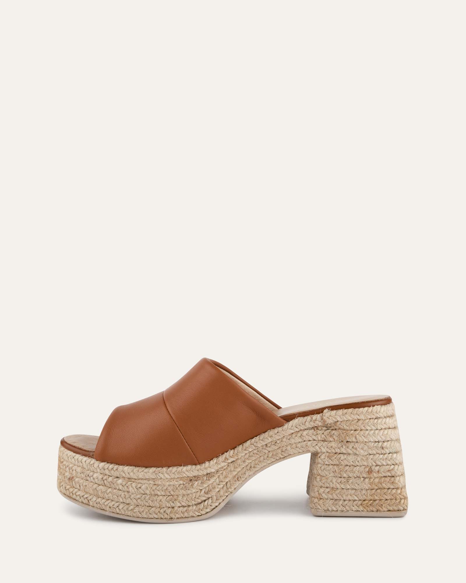 Kristen Women's High Heel Espadrille Sandals - Tan Leather Summer Wedges for Beach, Wedding & Party