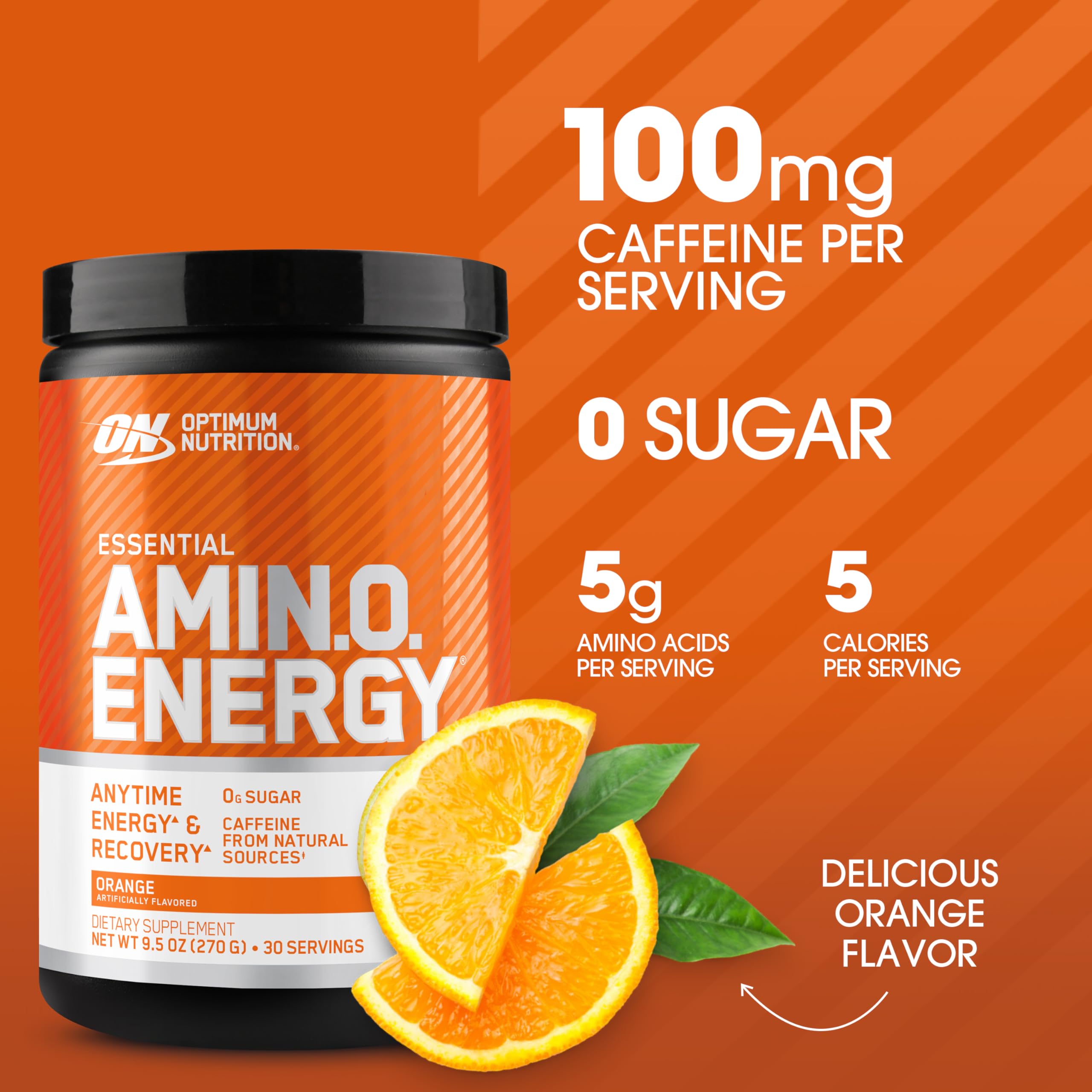 Optimum Nutrition Amino Energy Pre Workout Powder - Green Tea & BCAA Amino Acids, Keto Friendly with Green Coffee Extract - Orange Cooler Flavor, 30 Servings (Packaging May Vary) | Boost Energy & Endurance for Gym, Running & Fitness Training