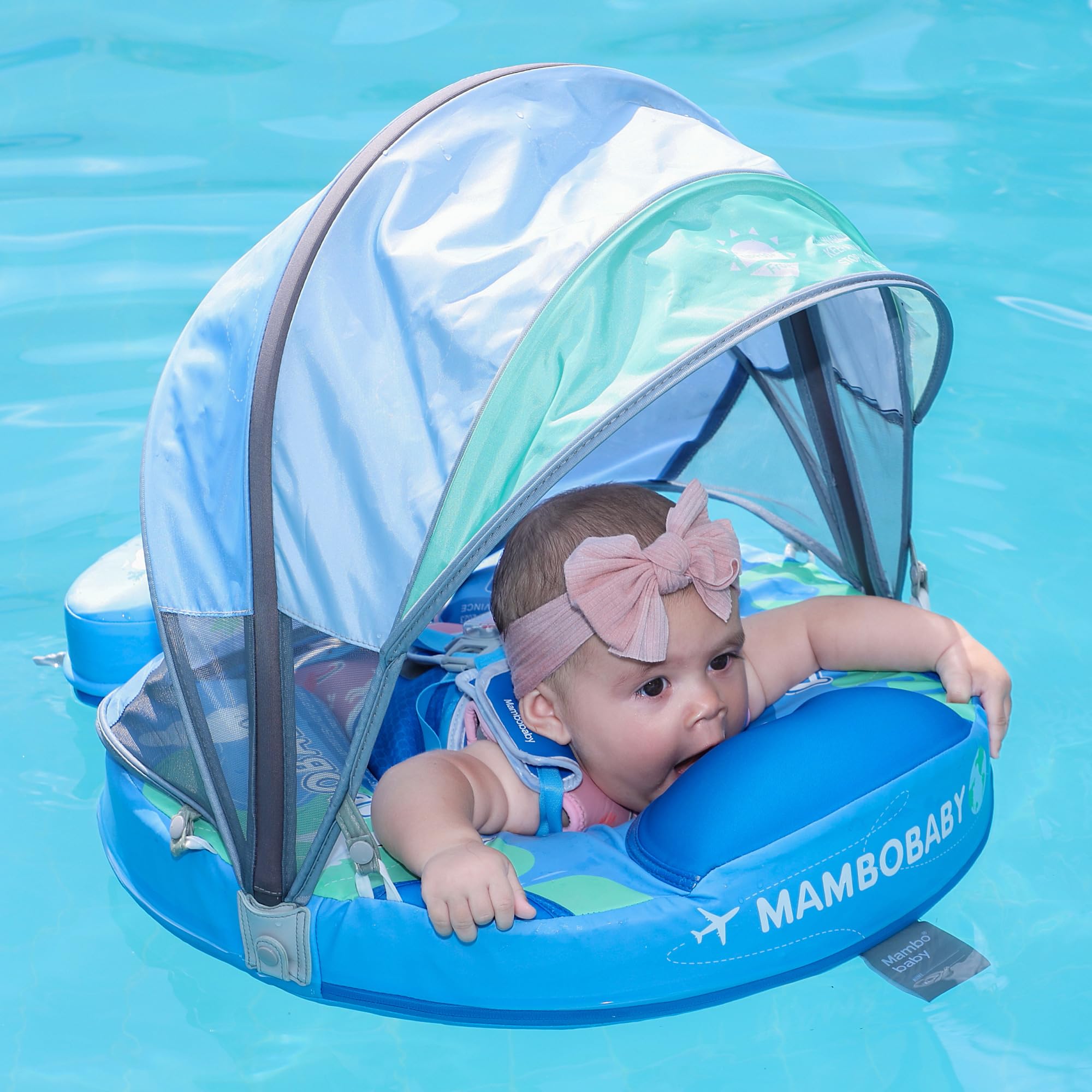 Mambobaby Baby Float with Sun Canopy & Tail - Safe Inflatable Pool Float for Toddlers & Kids - Perfect for Swimming, Beach, and Backyard Pools