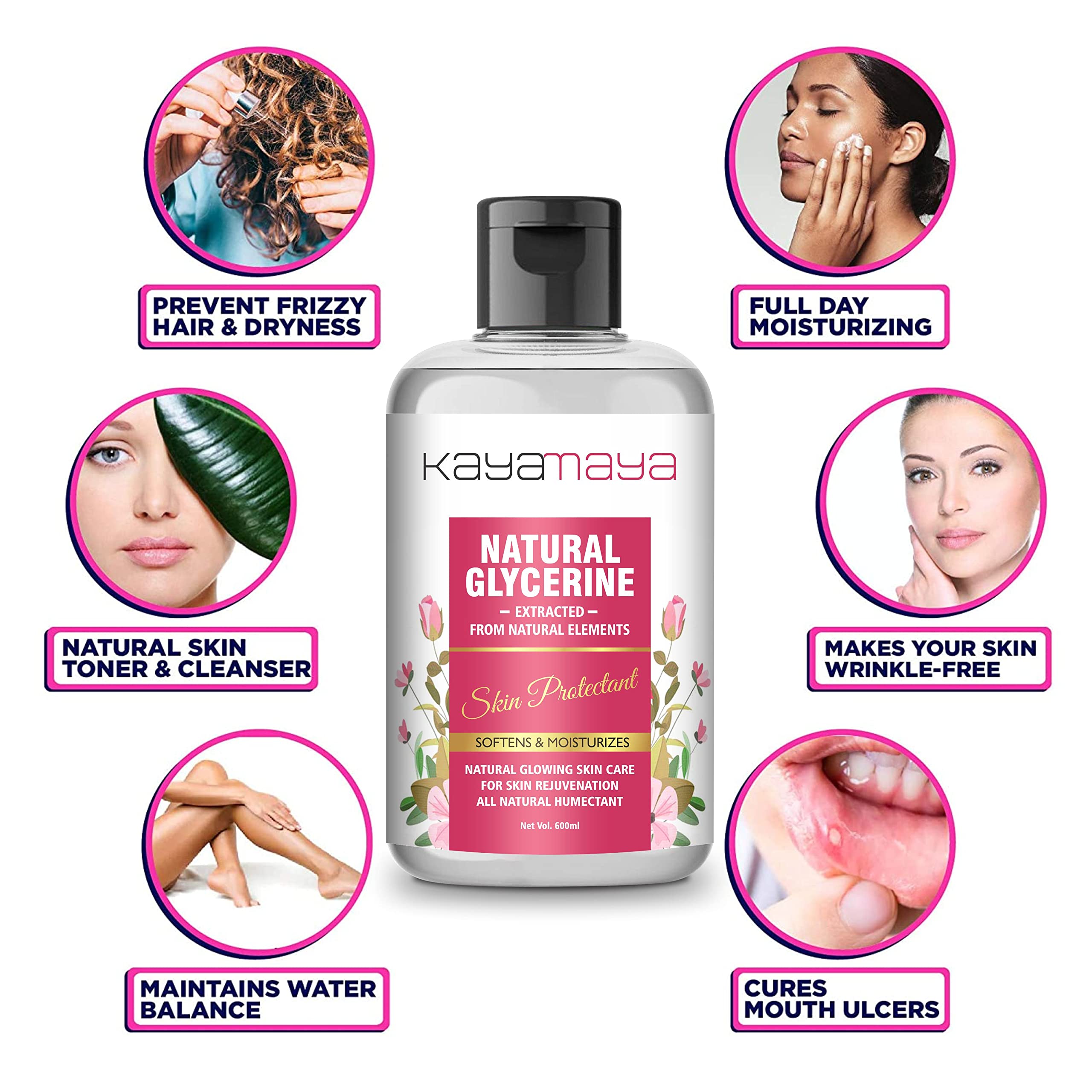 Kayamaya 100% Pure Natural Glycerin for Face & Skin Care - 600ml | Hydrating Moisturizer for Dry Skin, DIY Beauty Recipes, Soap Making