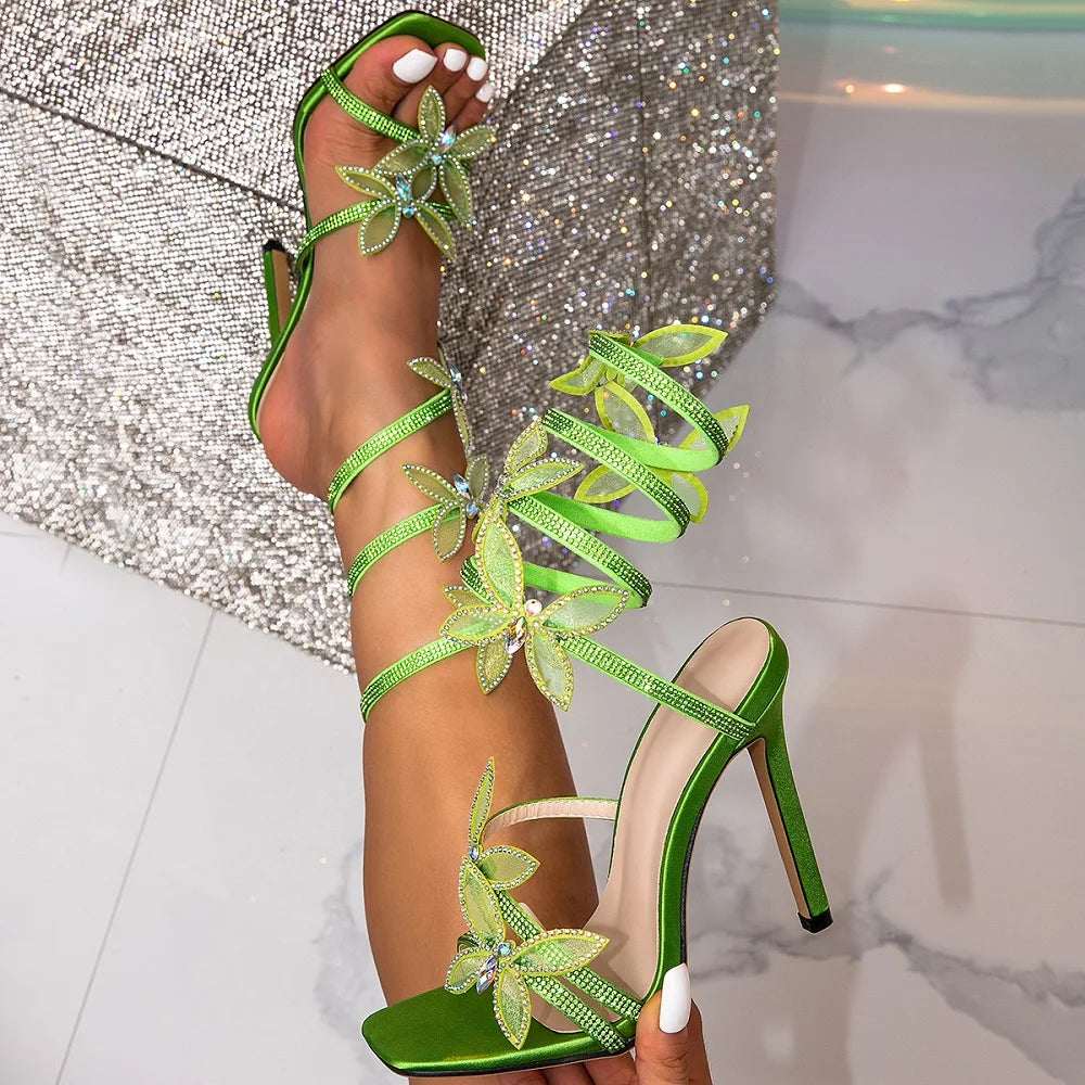 Eilyken Elegant Crystal Butterfly Knot Ankle Strap Women's Sandals - Sexy Open Toe Thin High Heel Stripper Party Pumps for Women | Perfect for Nightclubs, Weddings & Special Occasions