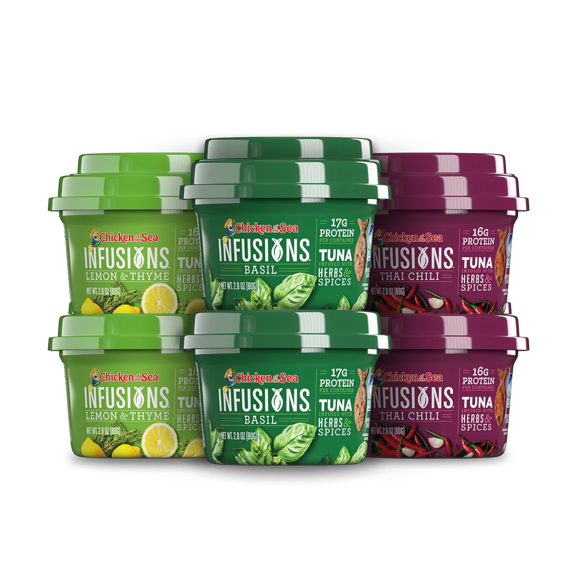 Chicken of the Sea Infusions Wild Caught Tuna Cups - 2.8 Ounce (Pack of 6) - 3 Flavor Variety Pack - Perfect for Salads, Sandwiches & Quick Protein Snacks