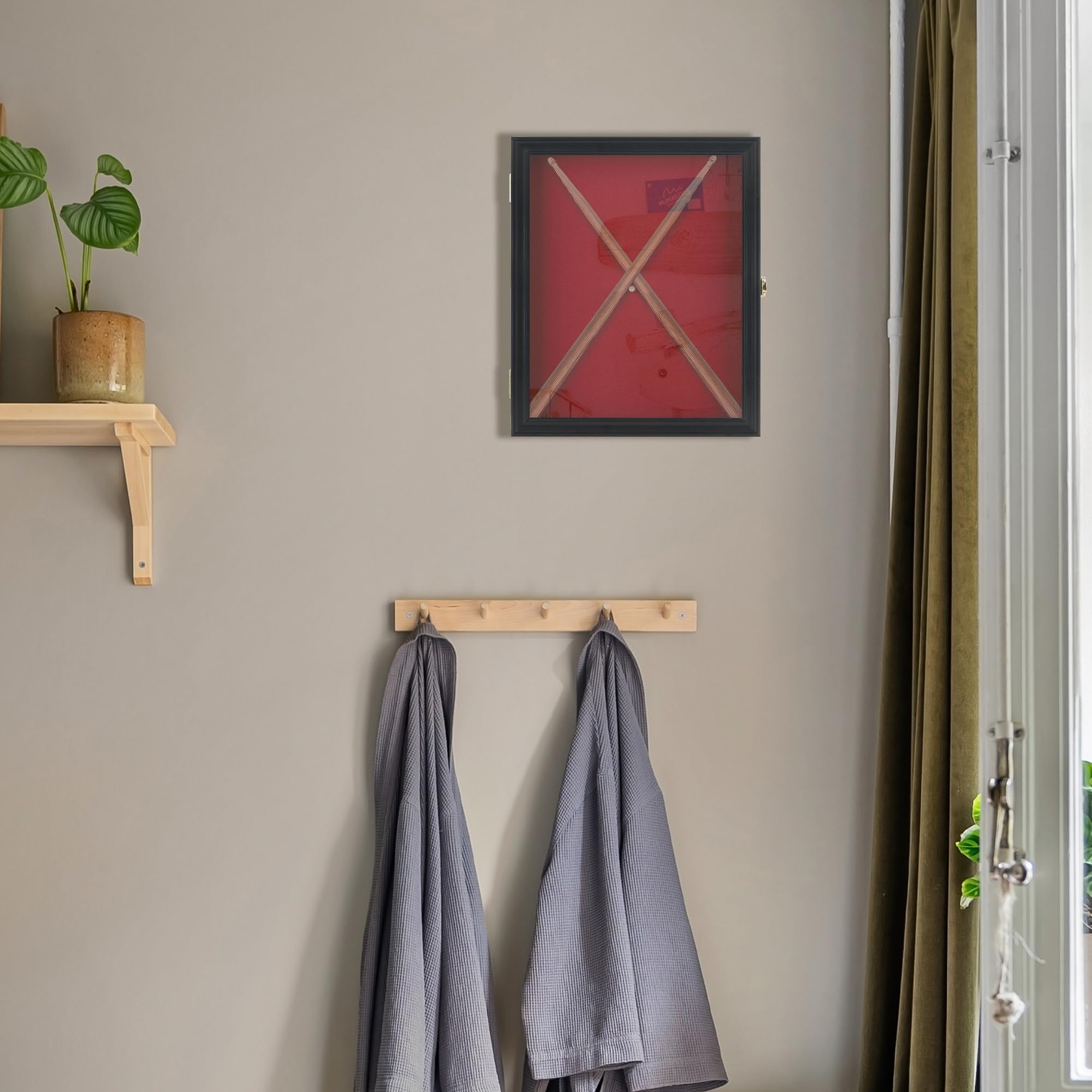 Premium Drum Stick Display Case Shadow Box Wall Cabinet with Door - CD22 (Black) - Perfect for Showcasing Drumsticks, Memorabilia & Collectibles in Music Studios, Theaters & Home Decor