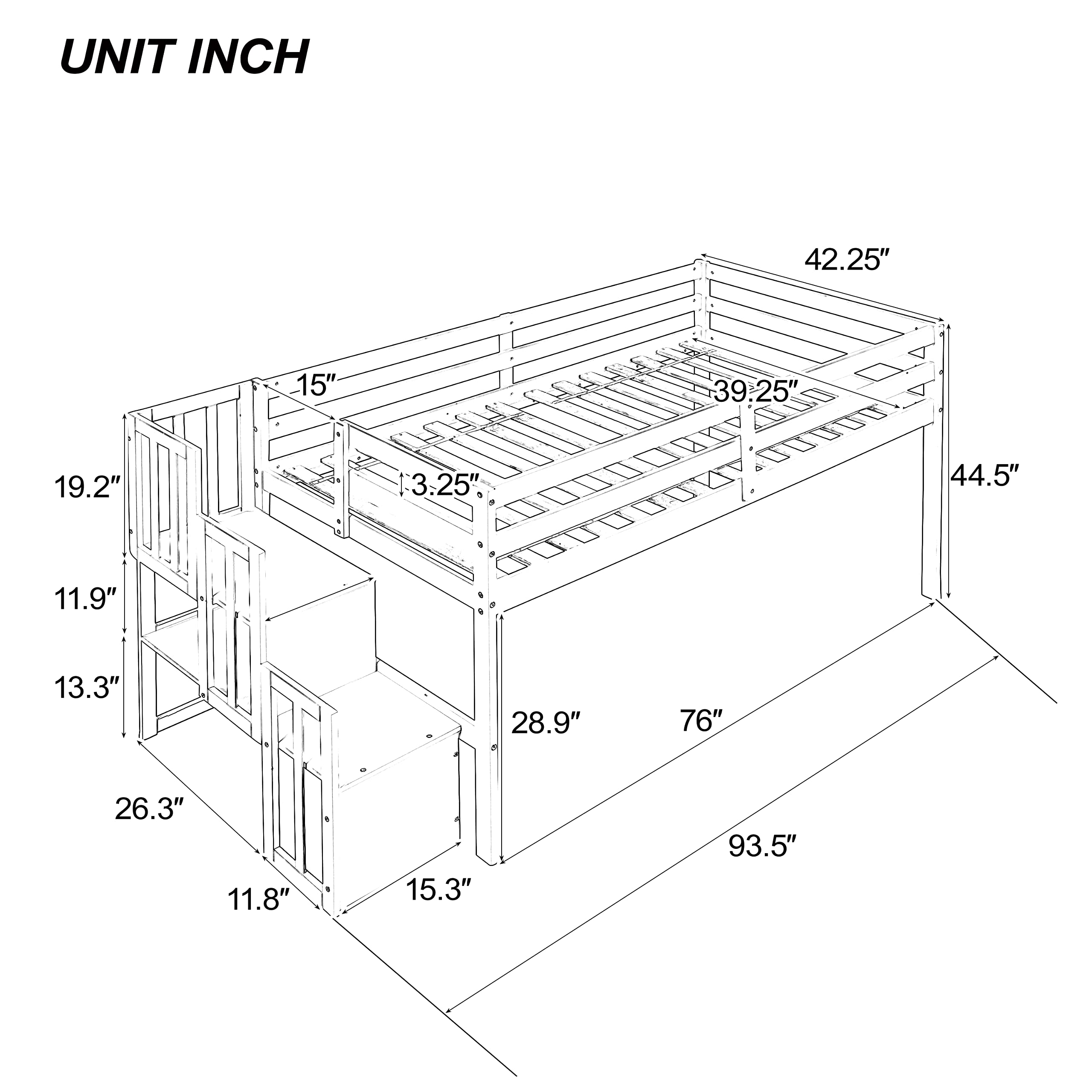 Harper & Bright Designs Low Loft Bed with Storage Staircase - Twin Size Wood Loft Bed Frame with Shelves & Safety Guardrails for Kids, Teens & Toddlers - No Box Spring Needed (White) - Perfect for Small Bedrooms, Dorms & Kids' Rooms with Limited Space
