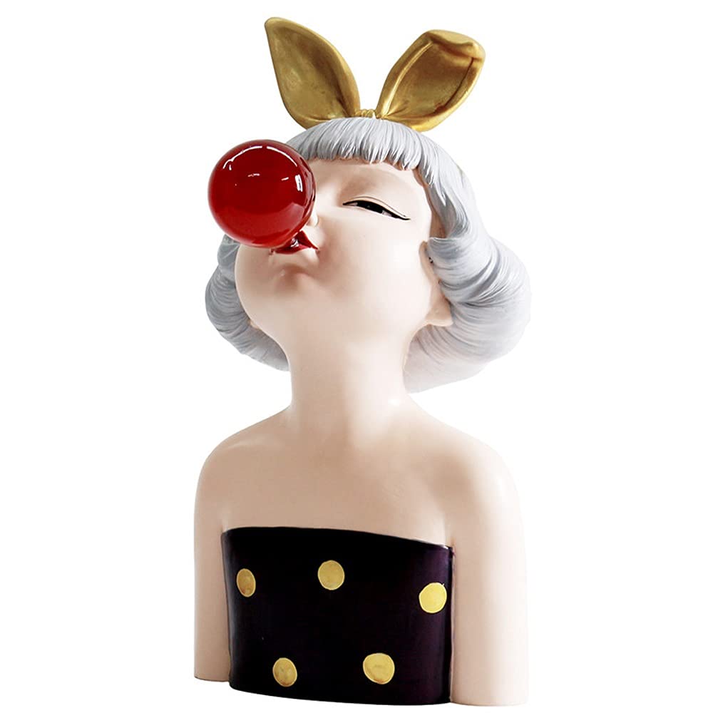 Nordic Blowing Bubbles Girl Resin Figurine - Large TV Cabinet & Coffee Table Decor, Living Room Sculpture for Home & Office Desk | Perfect for Boho Chic Interiors & Gift Giving
