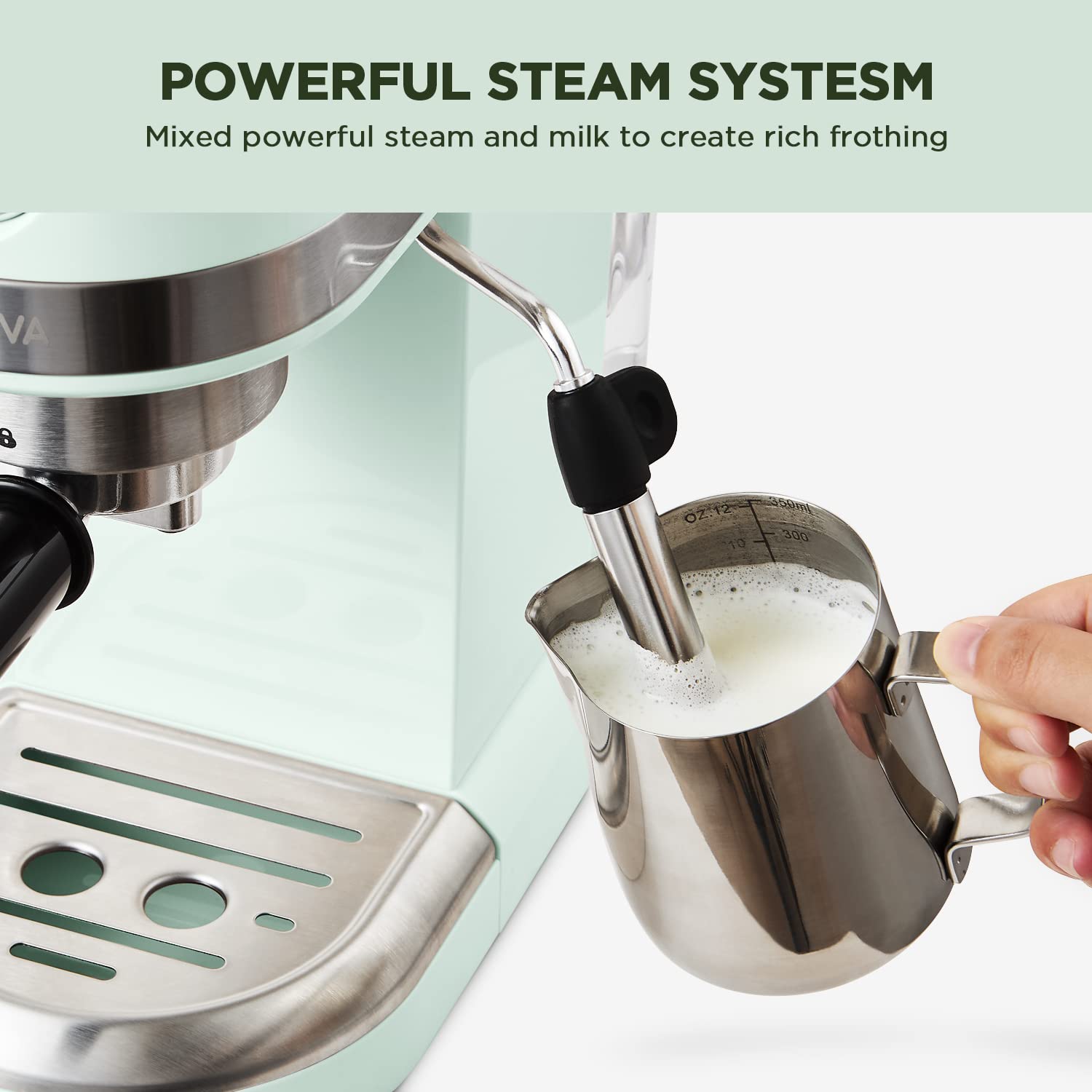 Neretva 20 Bar Espresso Coffee Machine with Steam Wand - Compact Home Espresso Maker for Latte, Cappuccino & Americano, 1350W Italian High Pressure Coffee Machine (Mint Green) - Perfect for Home Baristas & Coffee Lovers
