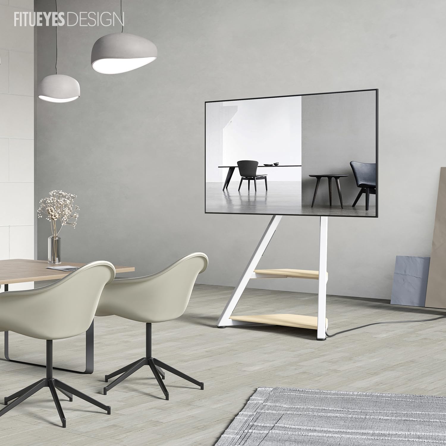 FITUEYES Corner TV Stand for 32-65 Inch Flat Screen TVs - Modern Height Adjustable Entertainment Center with Mount for LCD/LED/Curved Screens - Wooden Open Storage Shelves - Eiffel Series - Perfect for Living Room, Bedroom & Home Theater Setup