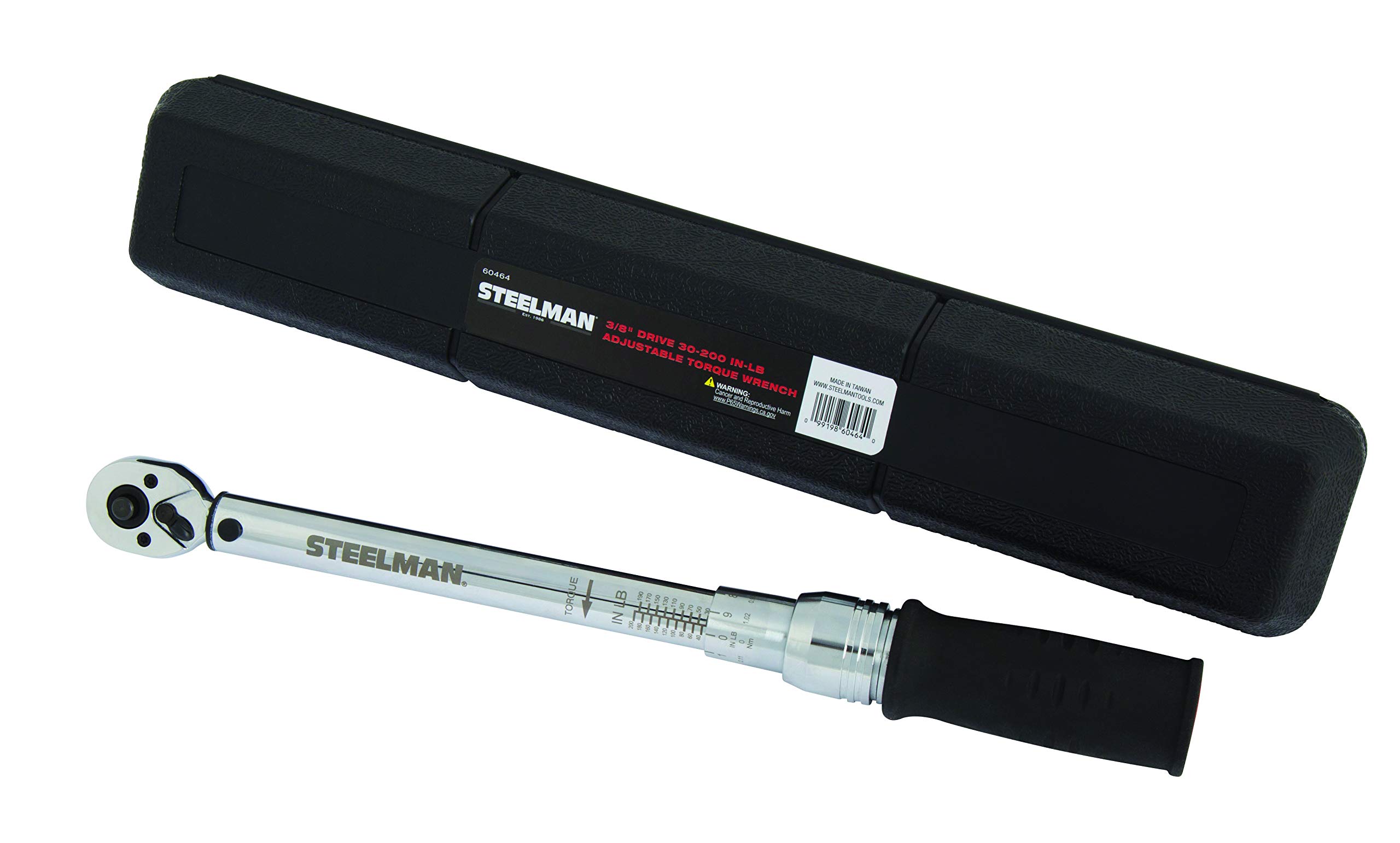 Steelman 3/8-Inch Drive 30-200 in-lb Micro-Adjustable Torque Wrench - Precision Steel Construction with Comfortable Non-Slip Grip - Audible Click & Tactile Indicator for Accurate Torque Control - Perfect for Automotive, Bicycle, and Mechanical Repairs