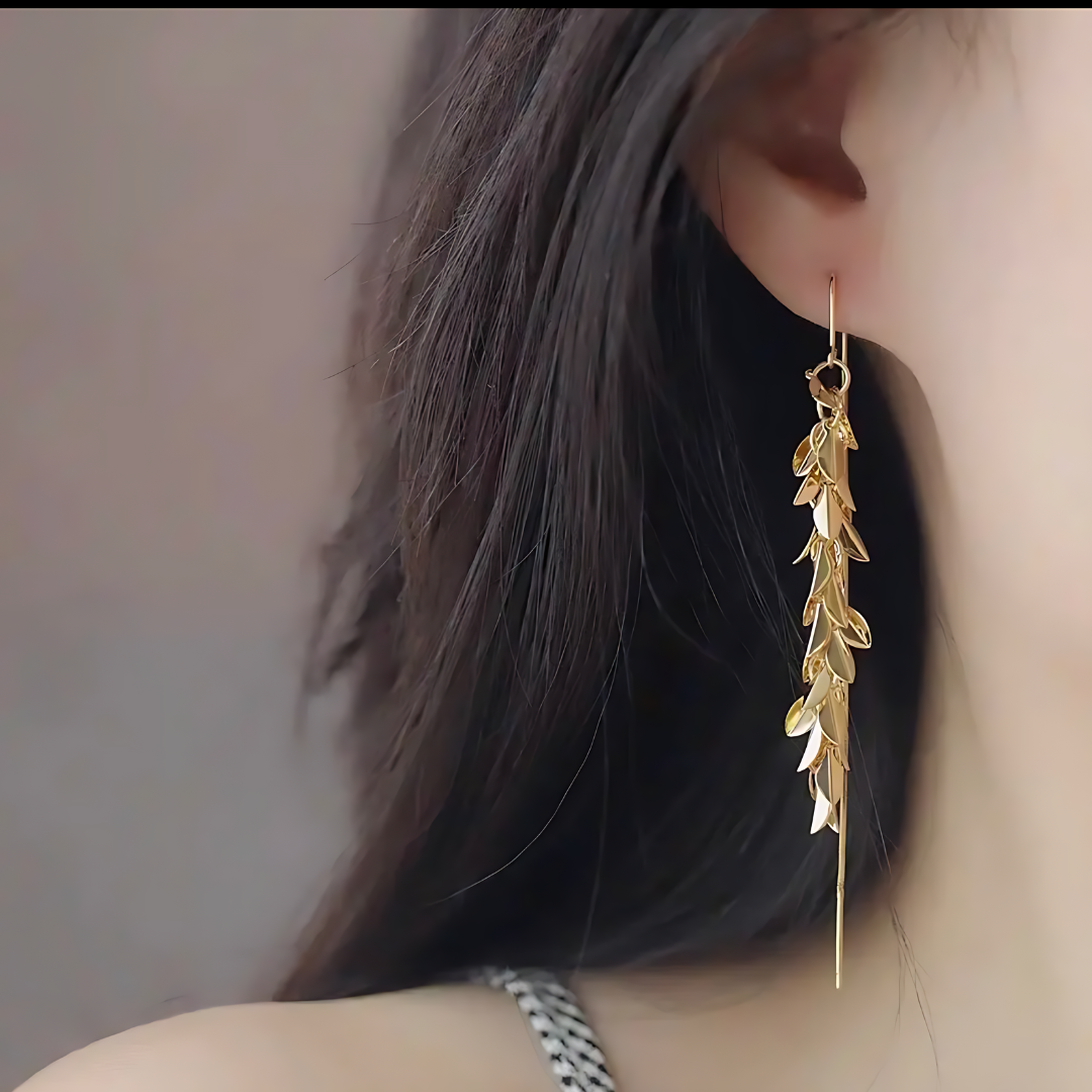 Vintage Gold Leaf Chain Threader Earrings - Dainty Boho Jewelry for Women | A7778 | Perfect for Parties, Weddings & Everyday Wear