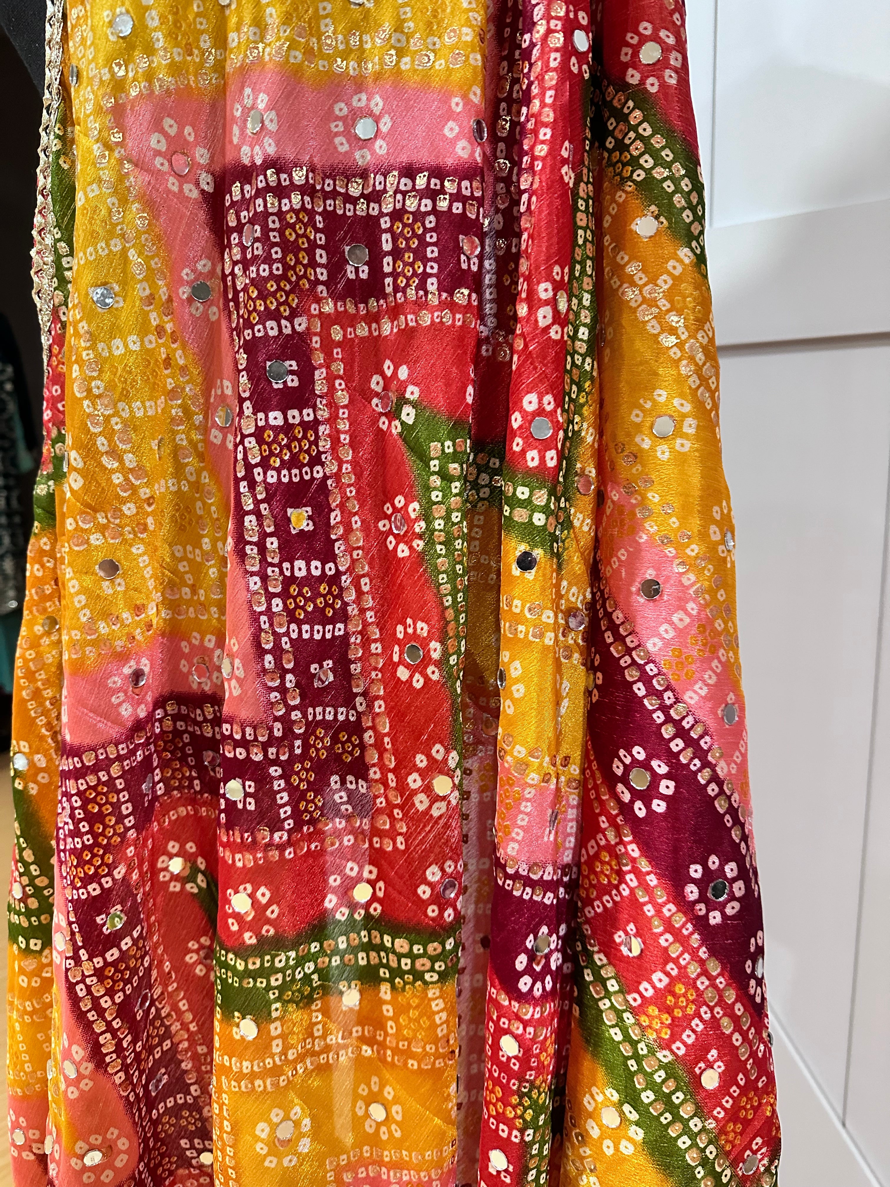 Phulkari Style Bandhini Print Dupatta Scarf - Traditional Indian Embroidered Shawl for Women - Perfect for Weddings, Parties & Ethnic Outfits